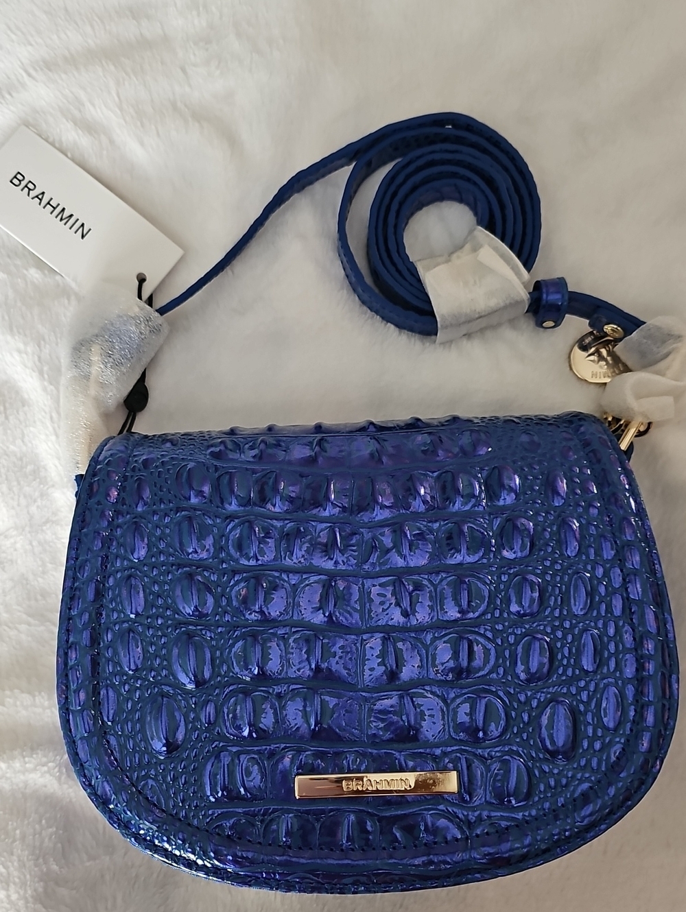 Brahmin Iridescent Blue Croc-Embossed Briar Crossbody